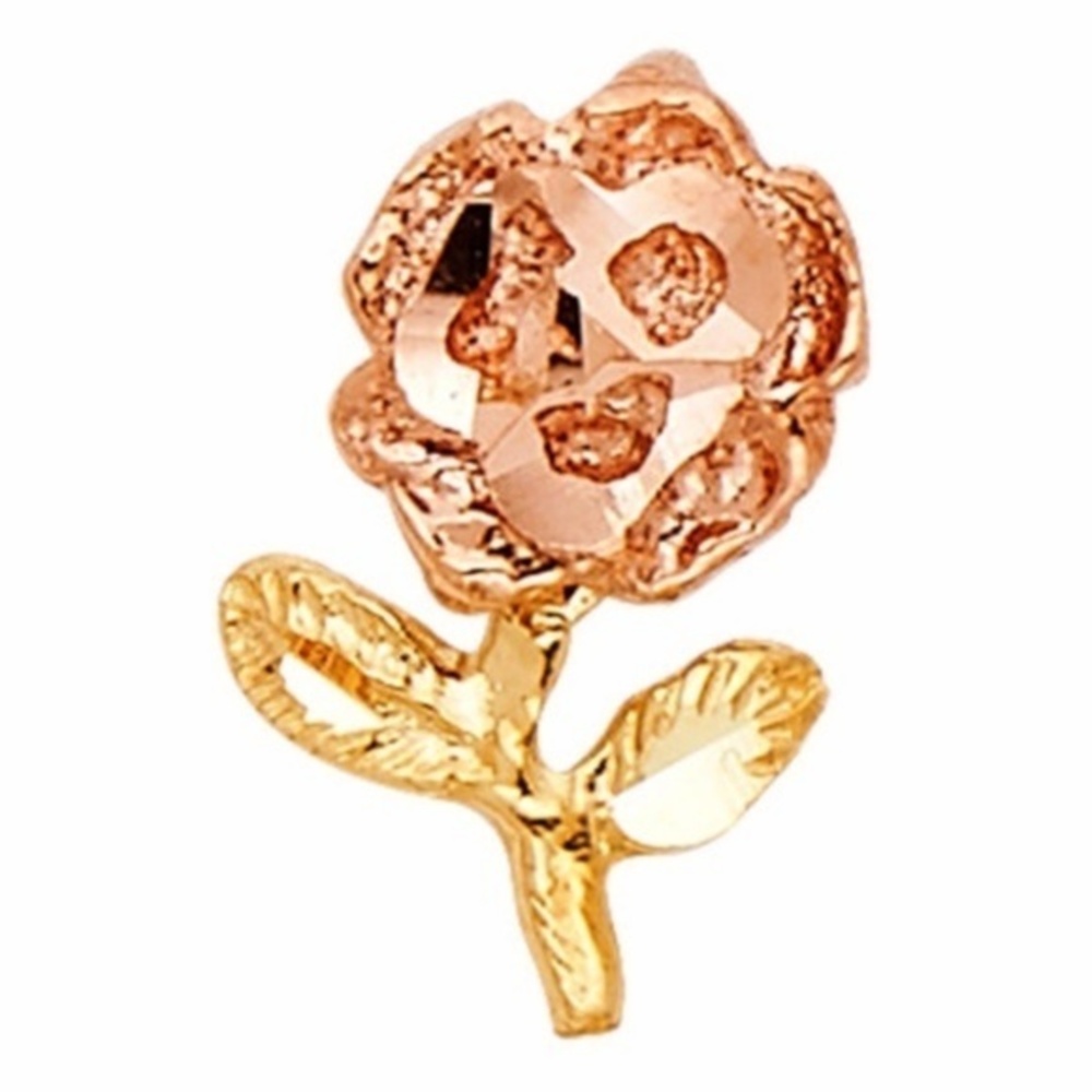 14K Solid Yellow Gold Two Tone Rose Pendant Flower